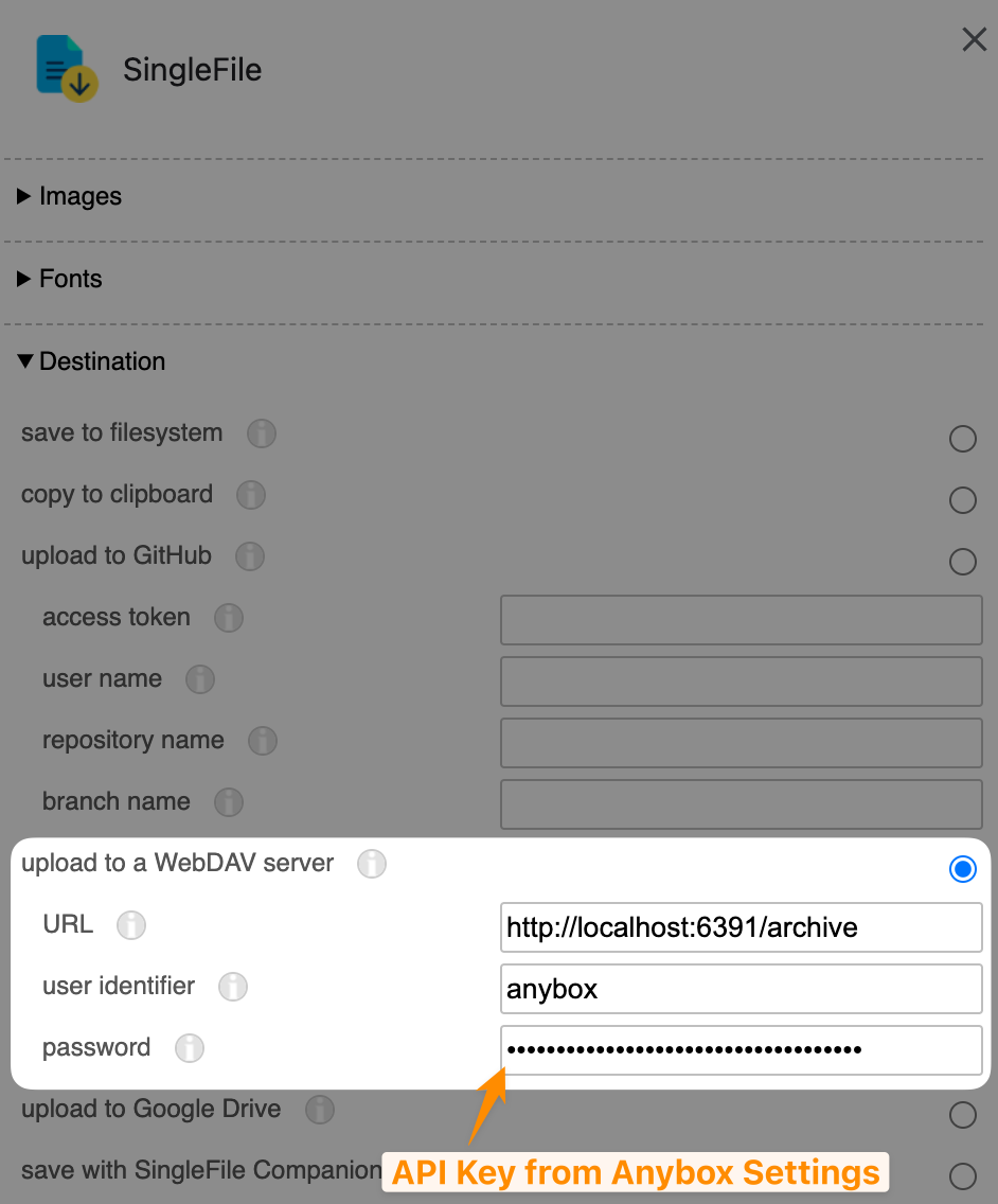 SingleFile settings